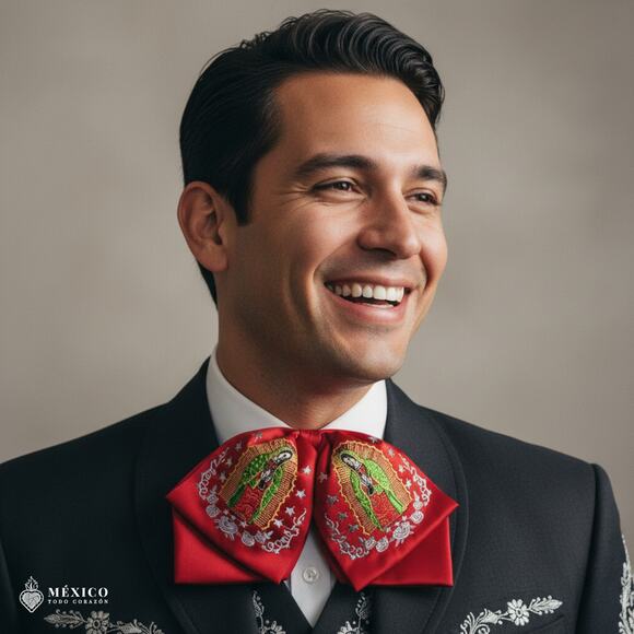 Red Mexican Embroidered Charro Moño – Traditional Satin Mariachi Bow Tie - Picture 1 of 6